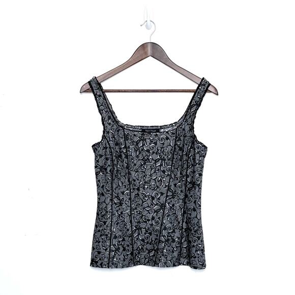 Brocade Corset-Style Tank Top Cami Victorian Goth Whimsigoth | Silver Black | M - Picture 1 of 4